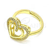 Oro Laminado Multi Stone Ring, Gold Filled Style Heart Design, with White Micro Pave, Polished, Golden Finish, 01.341.0040