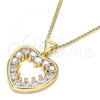 Oro Laminado Pendant Necklace, Gold Filled Style Heart Design, with White Cubic Zirconia, Polished, Golden Finish, 04.156.0375.20
