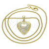 Oro Laminado Pendant Necklace, Gold Filled Style Heart and Flower Design, Polished, Golden Finish, 04.117.0020.20