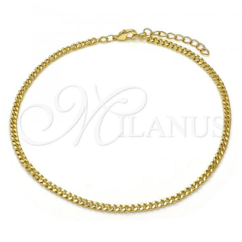 Oro Laminado Basic Anklet, Gold Filled Style Miami Cuban Design, Polished, Golden Finish, 04.213.0095.10