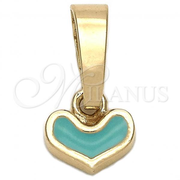 Oro Laminado Fancy Pendant, Gold Filled Style Heart Design, Acqua Enamel Finish, Golden Finish, 05.163.0075.4