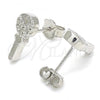 Sterling Silver Stud Earring, key and Heart Design, with White Cubic Zirconia, Polished, Rhodium Finish, 02.336.0175