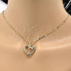 Oro Laminado Pendant Necklace, Gold Filled Style Heart Design, with White Cubic Zirconia, Polished, Golden Finish, 04.99.0034.18