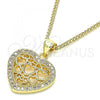 Oro Laminado Pendant Necklace, Gold Filled Style Heart Design, with White Micro Pave, Polished, Golden Finish, 04.156.0362.20