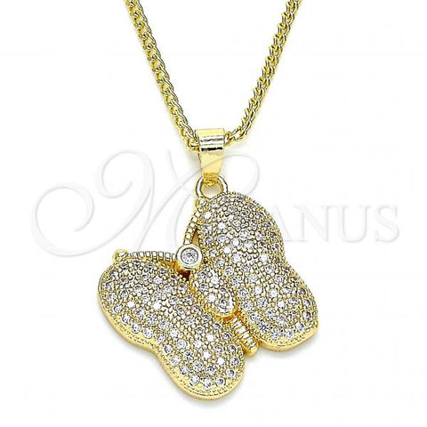 Oro Laminado Pendant Necklace, Gold Filled Style Butterfly Design, with White Micro Pave, Polished, Golden Finish, 04.94.0024.20