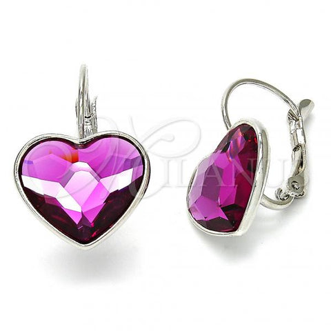 Rhodium Plated Leverback Earring, Heart Design, with Antique Pink Swarovski Crystals, Polished, Rhodium Finish, 02.239.0013.3