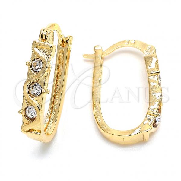 Oro Laminado Huggie Hoop, Gold Filled Style with White Crystal, Polished, Golden Finish, 02.168.0018