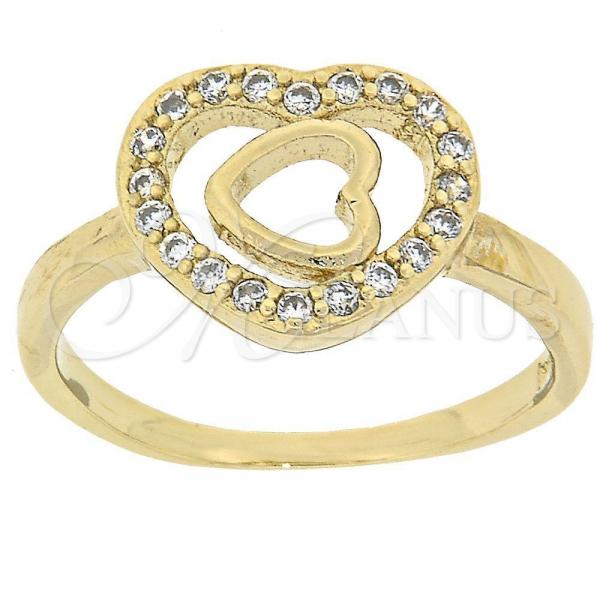 Oro Laminado Multi Stone Ring, Gold Filled Style Heart Design, with White Cubic Zirconia, Polished, Golden Finish, 5.173.006.07 (Size 7)