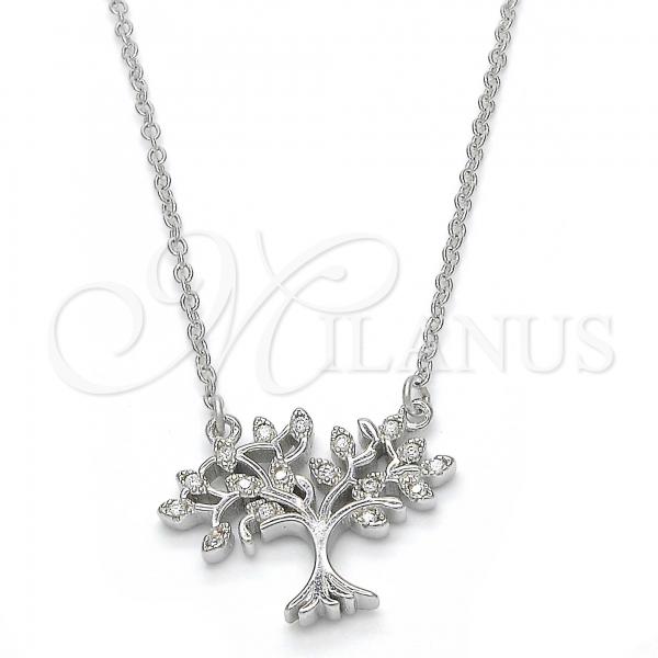 Sterling Silver Pendant Necklace, Tree Design, with White Cubic Zirconia, Polished, Rhodium Finish, 04.336.0045.16
