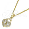 Oro Laminado Pendant Necklace, Gold Filled Style Lock and Heart Design, with White Micro Pave, Polished, Golden Finish, 04.156.0303.20
