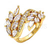 Oro Laminado Multi Stone Ring, Gold Filled Style Leaf Design, with White Cubic Zirconia, Polished, Golden Finish, 01.210.0034.09 (Size 9)