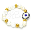 Stainless Steel Fancy Bracelet, with Ivory Pearl and Light Brown Crystal, Polished, Golden Finish, 03.229.0005.07