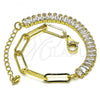 Oro Laminado Fancy Bracelet, Gold Filled Style Paperclip Design, with White Cubic Zirconia, Polished, Golden Finish, 03.341.0169.07