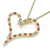 Oro Laminado Pendant Necklace, Gold Filled Style Heart Design, with Garnet and White Cubic Zirconia, Polished, Golden Finish, 04.156.0361.1.20