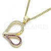 Oro Laminado Pendant Necklace, Gold Filled Style Heart Design, with Ruby Micro Pave, Polished, Golden Finish, 04.156.0319.1.20