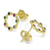 Oro Laminado Stud Earring, Gold Filled Style with Multicolor Micro Pave, Polished, Golden Finish, 02.156.0544.1