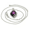 Rhodium Plated Pendant Necklace, Flower Design, with Amethyst Swarovski Crystals and White Micro Pave, Polished, Rhodium Finish, 04.239.0013.2.16