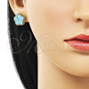 Oro Laminado Stud Earring, Gold Filled Style Flower Design, with Turquoise Opal, Polished, Golden Finish, 02.313.0004.4