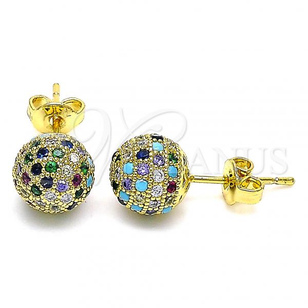 Oro Laminado Stud Earring, Gold Filled Style with Multicolor Micro Pave, Polished, Golden Finish, 02.374.0001.2