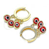 Oro Laminado Huggie Hoop, Gold Filled Style Evil Eye Design, Red Resin Finish, Golden Finish, 02.63.2723.1.15