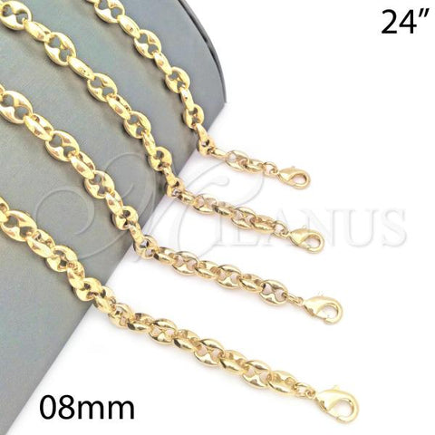 Oro Laminado Basic Necklace, Gold Filled Style Mariner and Puff Mariner Design, Polished, Golden Finish, 04.63.1393.24