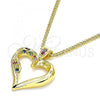 Oro Laminado Pendant Necklace, Gold Filled Style Heart Design, with Multicolor Micro Pave, Polished, Golden Finish, 04.156.0351.3.20