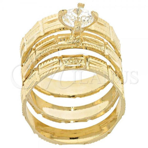 Oro Laminado Wedding Ring, Gold Filled Style Triple Design, with White Cubic Zirconia, Diamond Cutting Finish, Golden Finish, 5.164.003.05 (Size 5)