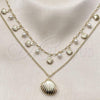 Oro Laminado Fancy Necklace, Gold Filled Style Shell and Miami Cuban Design, with Ivory Pearl, Polished, Golden Finish, 04.213.0358.16