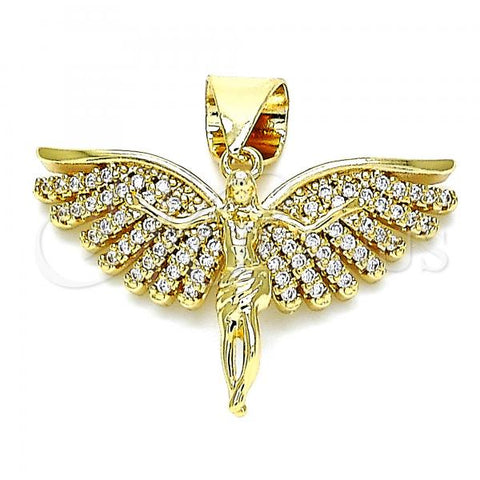 Oro Laminado Fancy Pendant, Gold Filled Style Angel Design, with White Micro Pave, Polished, Golden Finish, 05.342.0038