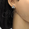 Rhodium Plated Stud Earring, Flower and Heart Design, with White Cubic Zirconia, Polished, Rhodium Finish, 02.213.0082