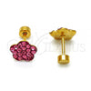 Stainless Steel Stud Earring, Flower Design, with Pink Crystal, Polished, Golden Finish, 02.271.0020.8