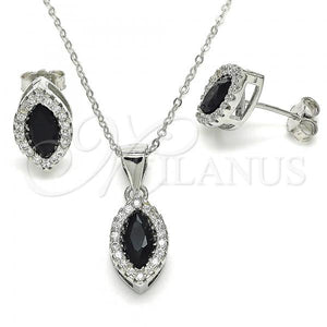 Sterling Silver Ring — Earring and Pendant Adult Set with Black Cubic — main product view — SKU 129845 | Plata 925 anillo — Earring and Pendant Adult Set with negro Cubic — SKU 129845