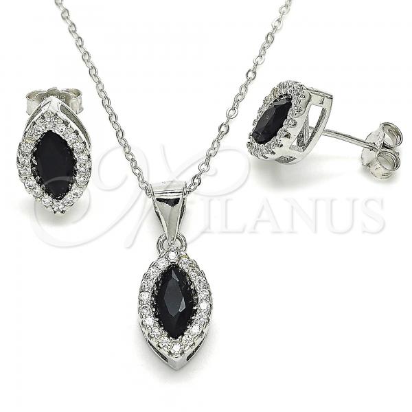 Sterling Silver Ring — Earring and Pendant Adult Set with Black Cubic — main product view — SKU 129845 | Plata 925 anillo — Earring and Pendant Adult Set with negro Cubic — SKU 129845