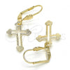 Oro Laminado Dangle Earring, Gold Filled Style Cross Design, Diamond Cutting Finish, Golden Finish, 5.111.015