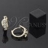 Oro Laminado Huggie Hoop, Gold Filled Style Leaf Design, with White Cubic Zirconia, Polished, Golden Finish, 5.132.011