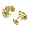 Oro Laminado Stud Earring, Gold Filled Style Hand of God Design, with White Micro Pave, Polished, Golden Finish, 02.344.0030