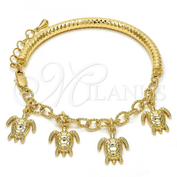 Oro Laminado Charm Bracelet, Gold Filled Style Turtle and Hollow Design, Diamond Cutting Finish, Golden Finish, 03.63.1813.08