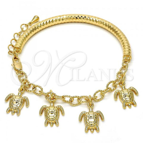 Oro Laminado Charm Bracelet, Gold Filled Style Turtle and Hollow Design, Diamond Cutting Finish, Golden Finish, 03.63.1813.08