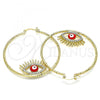 Oro Laminado Large Hoop, Gold Filled Style Evil Eye Design, with White Crystal, Red Enamel Finish, Golden Finish, 02.380.0077.1.50