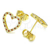 Oro Laminado Stud Earring, Gold Filled Style Heart Design, with Garnet and White Micro Pave, Polished, Golden Finish, 02.94.0117.1