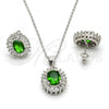 Sterling Silver Earring and Pendant Adult Set, with Green and White Cubic Zirconia, Polished, Rhodium Finish, 10.286.0027.2