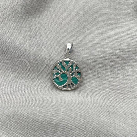 Sterling Silver Fancy Pendant, Tree Design, with Emerald Opal, Polished, Silver Finish, 05.410.0009.1