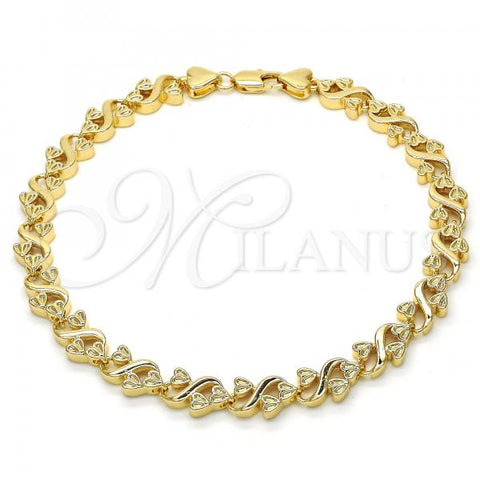 Oro Laminado Fancy Anklet, Gold Filled Style Heart Design, Polished, Golden Finish, 03.210.0061.10