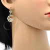 Oro Laminado Earring and Pendant Adult Set, Gold Filled Style Flower Design, Polished, Tricolor, 10.170.0011