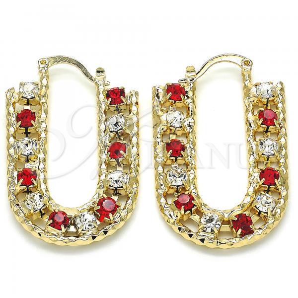 Oro Laminado Small Hoop, Gold Filled Style with Garnet and White Crystal, Polished, Golden Finish, 02.122.0101.1.25