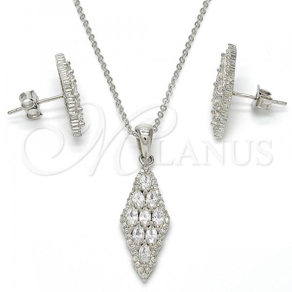 Sterling Silver Earring and Pendant Adult Set, with White Cubic Zirconia and White Crystal, Polished, Rhodium Finish, 10.281.0008
