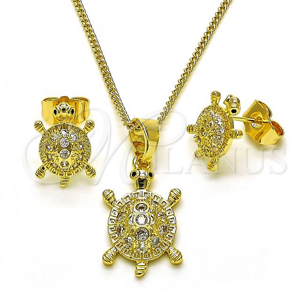 Oro Laminado Earring and Pendant Adult Set, Gold Filled Style Turtle Design, with White Cubic Zirconia, Polished, Golden Finish, 10.210.0163.1