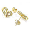 Oro Laminado Stud Earring, Gold Filled Style Heart Design, with Garnet Micro Pave, Polished, Golden Finish, 02.156.0457.2