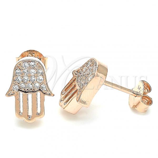 Sterling Silver Stud Earring, Hand of God Design, with White Cubic Zirconia, Polished, Rose Gold Finish, 02.336.0133.1
