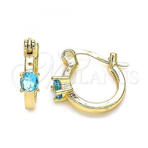 Oro Laminado Small Hoop, Gold Filled Style with Aqua Blue Cubic Zirconia, Polished, Golden Finish, 02.210.0499.4.12